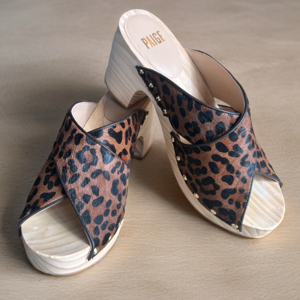 PAIGE Brown Leopard Print Heeled clogs